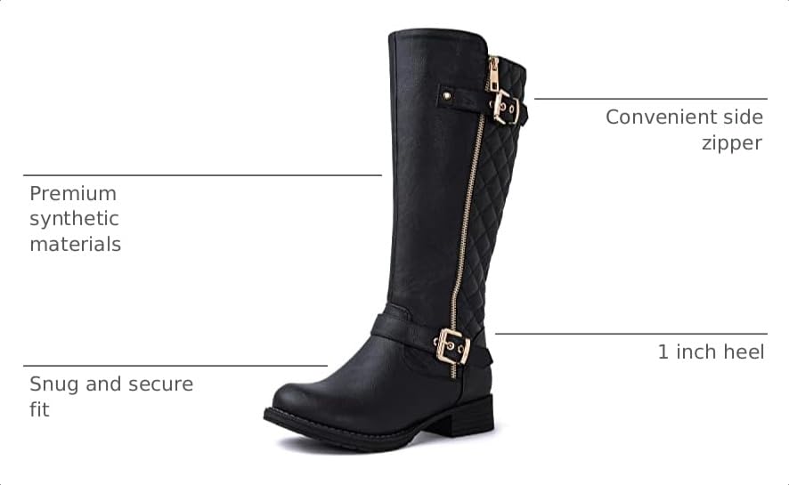 GLOBALWIN Women's Black Quilted Knee High Boots Low Heel Comfortable Fashion Dressy Riding Boots For Women Size 6M - image 3