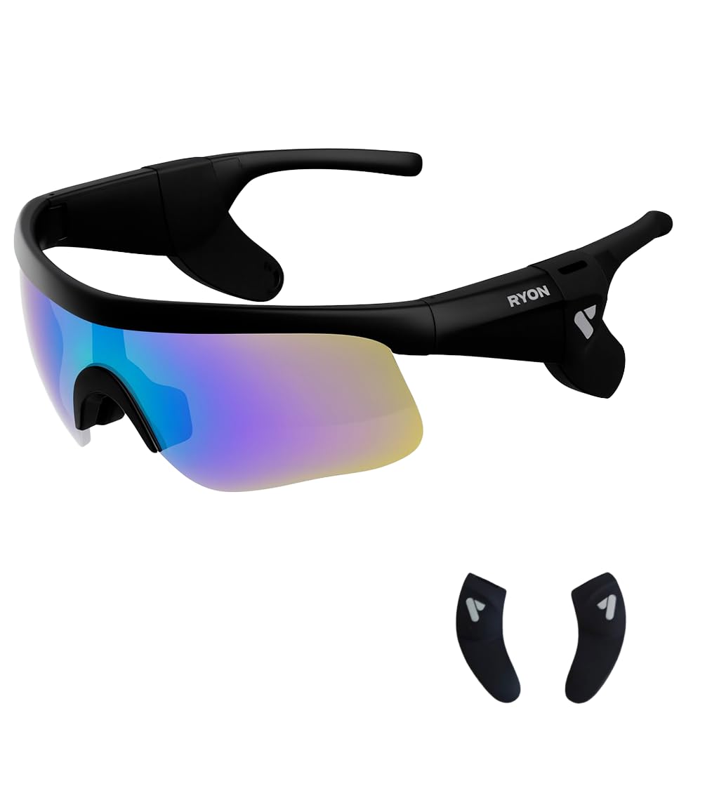 RYON Occhiali da sole Sportivi con BREVETTO EUROPEO Audio Smart Tecnologia VibeFlow™, Bluetooth 5.3, lenti polarizzate UV400, bassi potenziati, struttura impermeabile IPX5