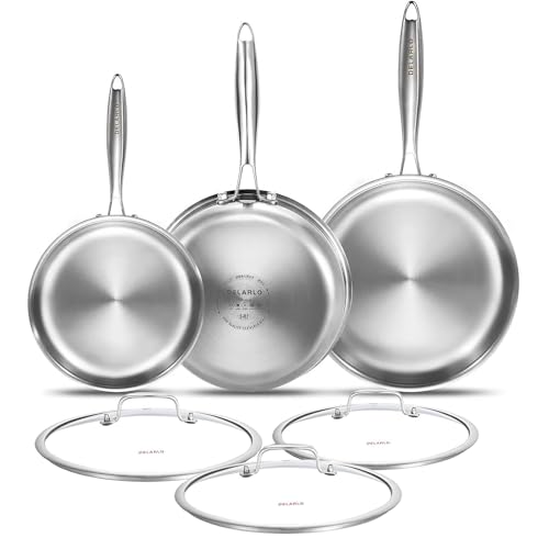 DELARLO Tri-ply Stainless Steel Frying Pan Set 8