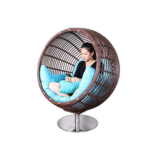 HTPOW-M Outdoor Rattan 360° Rotating Rocking Chair Balcony Garden Lounge Chair With Cushions (blue) 1119-YY