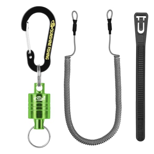 SF Strongest Magnetic Net Release Magnetic Keychain Fly Fishing Net Retractor Magnet Clip Holder Retractor with Retractable Coiled Lanyard Carabiner