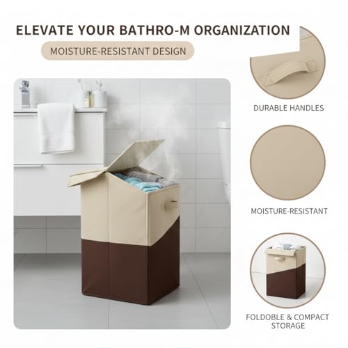 Image of 75L Large Laundry Basket with Lid, Foldable Non-Woven Fabric Clothes Hamper with Durable Handles, Heavy Duty Storage Bag for Bedroom, Bathroom, Nursery & Toys, Space-Saving Organizer (cross brown)