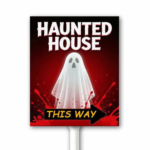 Halloween Outdoor Decor Sign Haunted House This Way With Right Arrow Funny Halloween Party Yard Decoration With Stake 12x15 CM Rust Free Aluminum