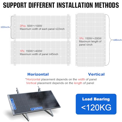 ECO-WORTHY 2 Sets 45inch Adjustable Solar Panel Tilt Mount Brackets with Foldable Tilt Legs, Ieal for 2-4pcs 100 200 300 400 Watt Solar Panel for Roof, RV, Boat, and Off-Grid