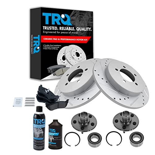 Image of TRQ Rear Brake Pad & Rotor Kit Ceramic Performance Premium G-Coated Slotted X Drilled Compatible with 2002-2005 Ford Explorer Mercury Mountaineer
