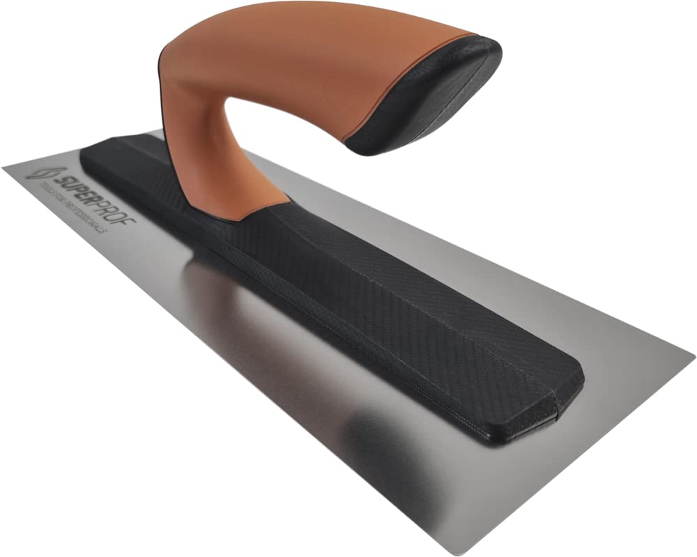 Super Prof by Maurerfreund, FLEX Comfort-Glättekelle, Extraleichte Carbon-Stütze mit Softgriff, Flexibles Edelstahl-Blatt 0,4mm (305x120mm)