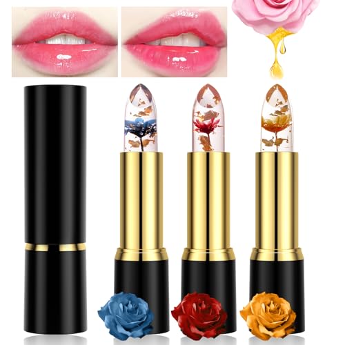 Likesing 3 Piezas Pintalabios Magico Labial Cambia Color PH Labiales Flor Barra de Labios Permanente Bálsamo Labial Hidratante Lip Tint Gloss Brillo Labios Lapiz Kit Maquillaje Regalo Mujeres Niña