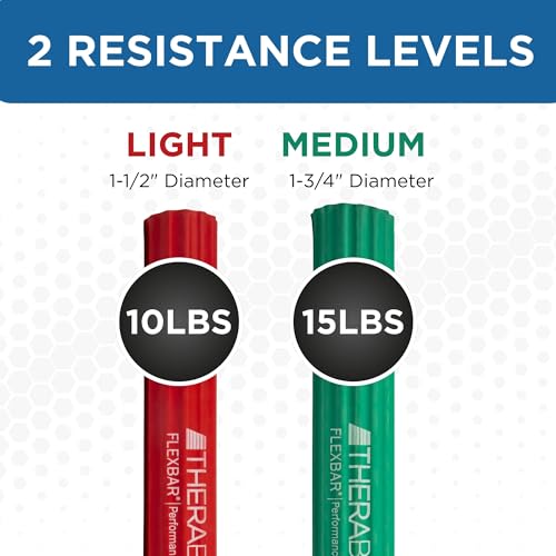 THERABAND FlexBar, 2 Pack, Red, Green, Therapy Twist Bar, Hand & Wrist Strength, Tennis & Golfer's Elbow, Tendonitis, Rehab Tool for Resistance Exercise, Grip Training, Relief & Recovery