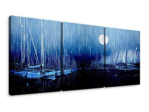 Niwo ART-Harbor Triptych B, Moonlight Canvas Wall Art Home Decor,Stretched