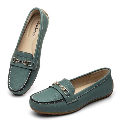 Freeberry Loafers for Women Comfort Leather Loafers Cute Slip On Business Casual Dress Shoes Lightweight Work Flats Driving Mocs Walking Shoes for Women, Green, 9 M US by Freeberry - Used condition - Image 8