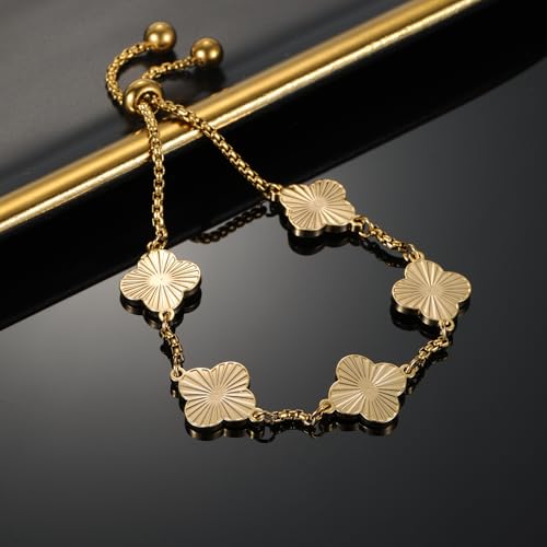 Clover Bracelet For Women 18K Gold Plated White/Black/Gold Flower Four Leaf Clover Bracelets Trendy Adjustable Jewelry Luky Gifts for Women4