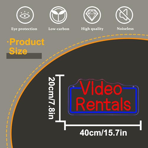 Image of Allball Video Rentals Neon Sign, Movie Night LED Neon Light USB Powered Dimmable, for Home Cinema Basement Bar Gaming Room Private Cinema Movie Theme Birthday Gifts(15.7 * 7.8 In)