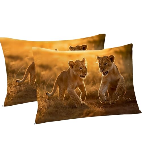 Housse de couette lion 220x240 en microfibre facile à laver avec zip