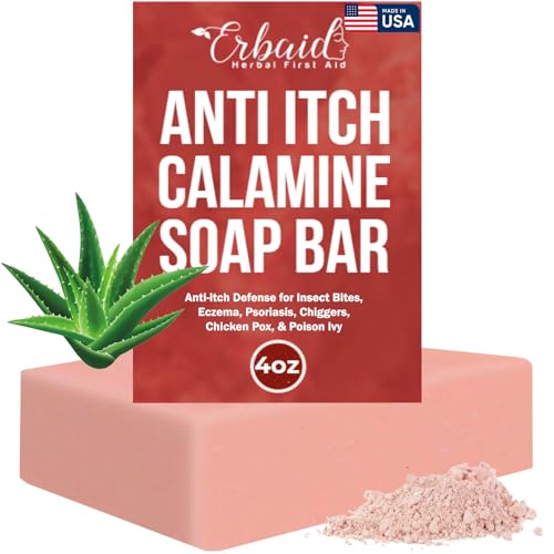 Calamine Soap Bar for Itching – All Natural Instant Itch Relief – Calming Calamine Soap for Itchy Skin, Insect Bite, Eczema, Poison Ivy Rash, Chicken Pox – Pure Raw Anti-Itch Body Wash Made in USA