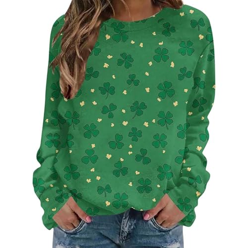 Sudaderas para el Día de San Patricio para mujer, diseño de trébol verde, bloque de color, cuello redondo, manga larga, vintage, para el día de San Patricio, túnica cálida, verde claro, M