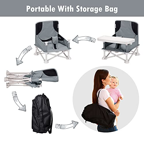 VEEYOO Travel Booster Seat with Tray, Portable Baby Booster Chair Folding Baby Chair for Dining Table, Foldable Baby Seat Pop Up Chair for Dining, Camping, Park, Beach - Thumbnail 5