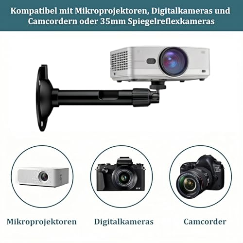 MxSplorion Beamer Halterung, Mini Beamer Deckenhalterung mit 1/4 Gewinde, Aluminiumlegierung Verstellbare Projektor Wandhalterung für Mini Beamer, Digitalkamera, Kamera, Schwarz