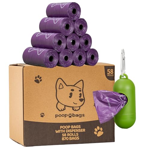 Image of Scented Dog Poop Bags With Dispenser, Strong and Leak-proof Waste Bags for Pets, 870 Count (58 Packs of 15), 13 Inch x 9 Inch (Purple)
