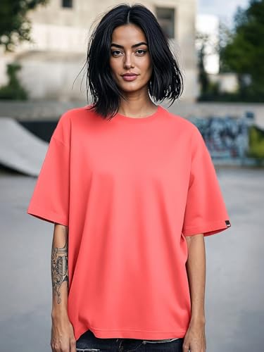 Image of Bewakoof Women's Solid Oversized Fit Half Sleeve Round Neck Cotton Jersey T-Shirt