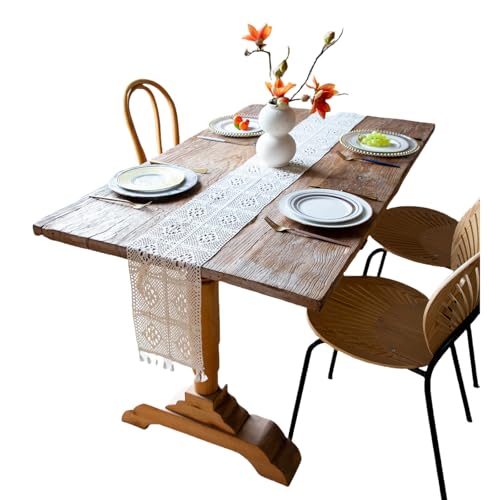 Camino para Mesa Bandera De Mesa Tejida, Aparador, Estantería, Funda De Tela para Mueble De TV, Mantel, Funda De Tela Hueca - Blanco Roto - 33*260Cm