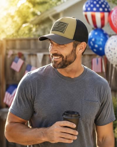 Image of American Flag Trucker Hat for Men Women, Adjustable Snapback Mesh USA Flag Baseball Cap
