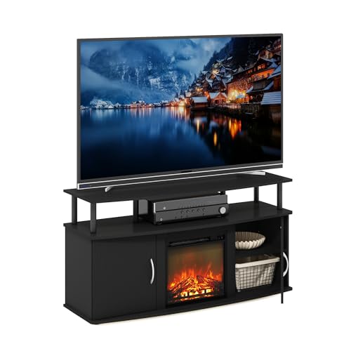Image of Furinno Jensen TV Stand with Fireplace, Entertainment Center, TV Console for TV up to 55 Inch and Open Shelf, Storage Cabinet, for Living Room, Bedroom, Dark Americano