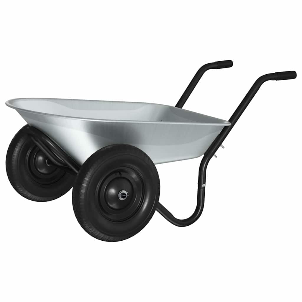 Schubkarre aus Stahl silber schwarz 124 x 73 x 65 cm, 12,5 kg, 110 kg Traglast, wetterbeständig für Gartenarbeit, Rasenpflege, Erde, Kompost, Kies, Holz und Baustelle