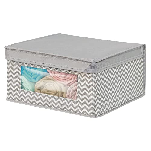 Mdesign Medium Fabric Stackable Closet Storage Organizer Box, Front Window/Lid - Bedroom, Office, Mudroom Organization, Hold Clothes, Blankets, Linens, Spira Collection, 6 Pack, Taupe/Natural Chevron #TOP5