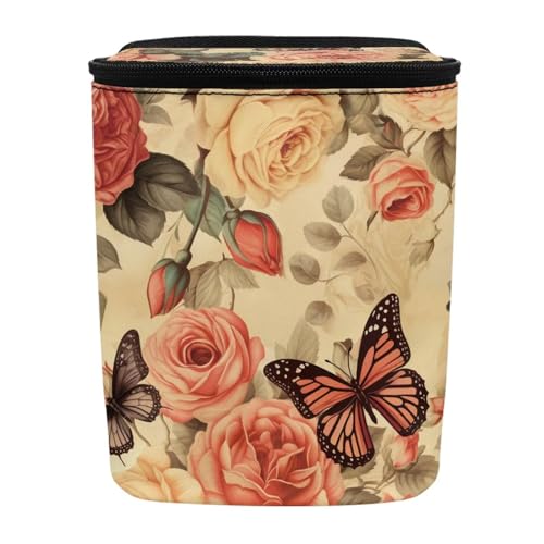 Image of Rose Car Trash Can Hanging,Vintage Rose Floral Butterfly Auto Garbage Bag with Lid Seat Leak Proof Easy to Install Universal Fit Most Vehicle Back /Front /Console of Any Cars,Rose Car Accessory