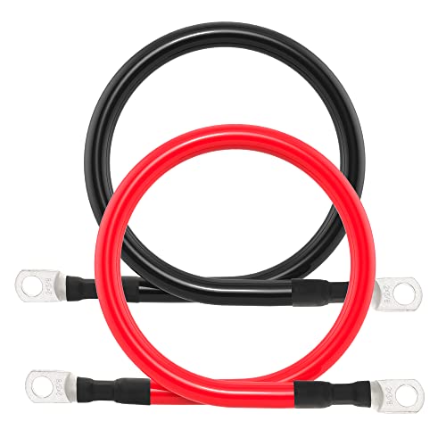 Image of 2 AWG Battery Cable 2AWG Gauge Battery Inverter Cables with 3/8 in Lugs Pure Copper Power Inverter Wire Set for Solar Marine Boat RV Car Motorcycle 2pcs (1FT)