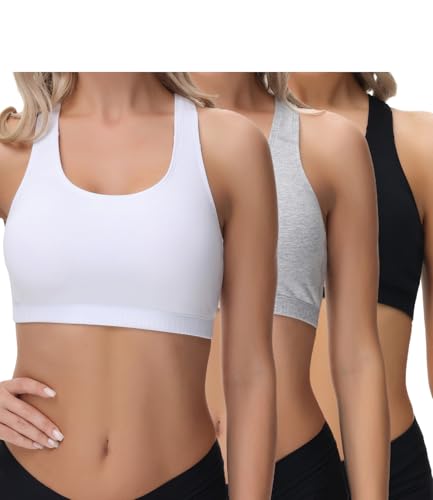wirarpa Women's Bralette Cotton Racerback T-Back Bralettes Crop Top No Padding Light Support 3 Pack