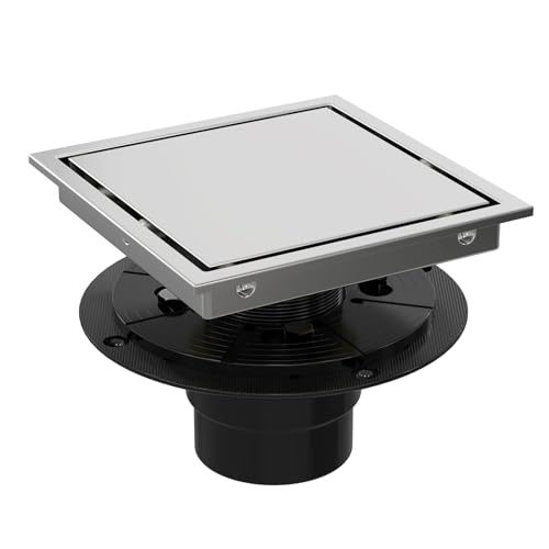 Heaorld Square Shower Drain, 6 Inch Shower Floor Drain Kit with Flange, 2 in 1 Reversible Tile...