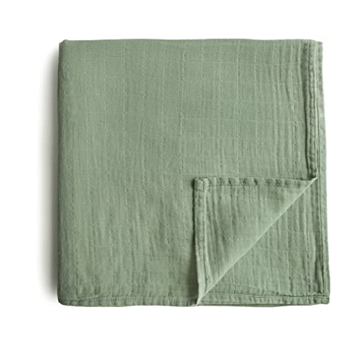 Image of mushie Muslin Baby Swaddle Blanket | 100% Organic Cotton (Sage)