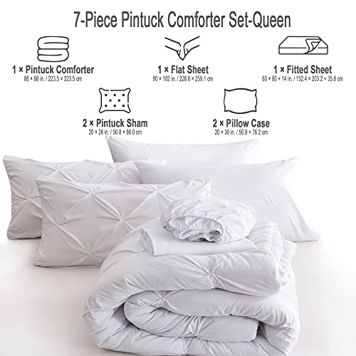 Ubauba Queen Comforter Set With Sheets-Bed In A Bag 7 Piece White Comforter Set Queen With Comforters, Sheets, Pillowcases & Shams,Queen Bedding Sets,(White,Queen) #TOP5