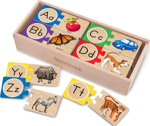 Image of Melissa & Doug Self-Correcting Alphabet Wooden Puzzles with Storage Box (52 pcs) ABC Puzzles, Wooden Alphabet Puzzle for Kids Ages 4+ | 52 Pieces, Wooden Alphabet Puzzles with Storage Box, Letter Recognition Matching, Preschool Learning Toys for Kids, Ages 4+