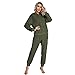 Femmes 2 pièces Polaire Pyjama Tenues à Manches Longues survêtement Pull à Capuche Hauts + Pantalon Flou Homewear vêtements de Nuit (Army Green, M)