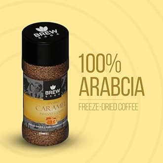 BREWSAGA Spanish Caramel Instant Coffee | 100% Arabica | Freeze-Dried | Flavoured Coffee | No Added Sugar | Flavored Coffee Powder For Both Hot & Cold Coffee | Makes 50 Cups | 100 grams