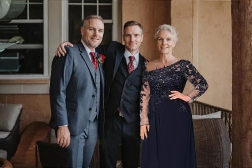 One Shoulder Mother of The Bride Dresses for Women Sequin Lace Chiffon Long Formal Wedding Guest Dress with Slit4