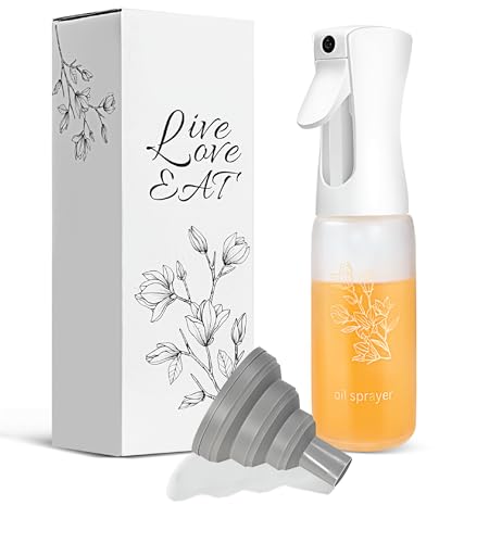 Oil Sprayer for Cooking - 200ml Glass Olive Oil Sprayer -Free Funnel - Continuous Spray bottle - Oil Spray Bottle - Kitchen Gadget for Air Fryer, Salad, Baking, Cooking, olive oil, Multiple Uses