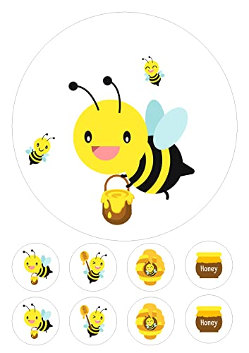 Decoración comestible de abejas para cumpleaños de niños, decoración de fiesta redonda de 7.5 pulgadas, decoración de fiesta en glaseado/fondant/glaseado