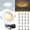 Sunco 24 Pack 6 Inch Ultra Thin LED Recessed Ceiling Lights Slim, Night Light, Baffle Trim, 2700K/3000K/4000K/5000K/6000K Selectable, Dimmable, 14W, Canless Wafer with Junction Box - ETL