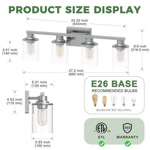Image of DORESshop 4-Light Chrome Bathroom Vanity Light Fixture ETL Listed
