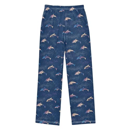 Galaxy Dolphin Print Boys Long Pants Soft Trousers Elastic Waist Kids Lounge Bottoms with Pockets S-XL