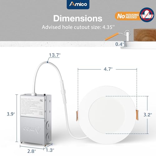 image for Amico 12 Pack 4 Inch 5CCT Ultra-Thin LED Recessed Dimmable Can/Ceiling