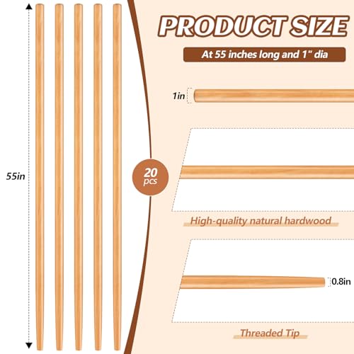 Barydat 20 Pcs Broom Handle Wood Sanded Tapered Tip 55 x 1 Inch Long Handle Mop Broom Stick Pole for Home Office Floor Cleaning Sweeping Replacement - Thumbnail 2