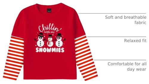 Image of Remimi Unisex Kids Christmas Long Sleeve Shirt Xmas Print Stripe Shirts 2-12 Years
