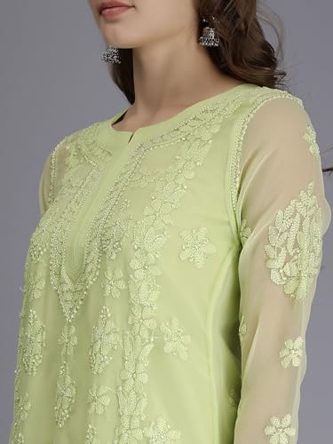 Image of Seva Chikan Hand Embroidered Lucknowi Chikankari Georgette Kurta with Inner Slip for Women SCL4431
