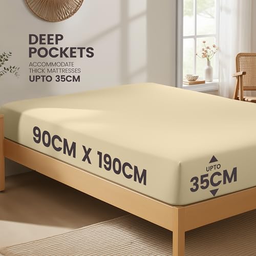 Utopia Bedding Fitted Sheet King, Beige - Deep Pocket 14 inch (35 cm) - Easy Care - OEKO-TEX Certified - Soft Brushed Microfibre Fabric - Shrinkage and Fade Resistant - Bottom Sheet