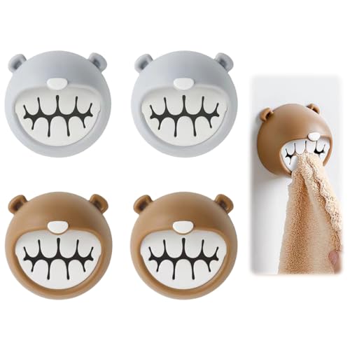 4 Piezas Oso Toallero de Cocina, Colgador de Toallas Autoadhesivo, Redondo Ganchos para Baño, Cocina y Familia