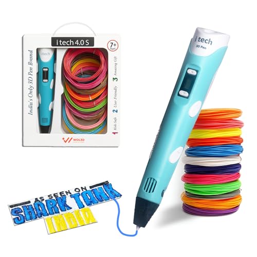 WOL3D I tech (Blue) Magic 3D Pen with 12 in 1 (5 M) PLA Filaments for 3D Printing with Speed Control, Advanced Temperature Regulation, OLED Display & Ergonomic Design – Compatible.